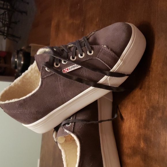 Superga suede, fleece lined, platform sneakers - Picture 1 of 7